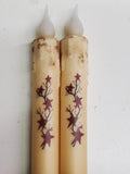 2 Country Primitive Star Battery Operated Wax-dipped Taper LED Candles 7" Timer