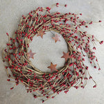 Burgundy Pip Berry Wreath w Rusty Tin Stars
