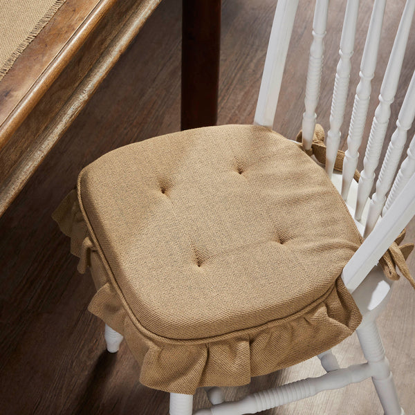 Country Primitive Burlap Natural Ruffled Chair Pad