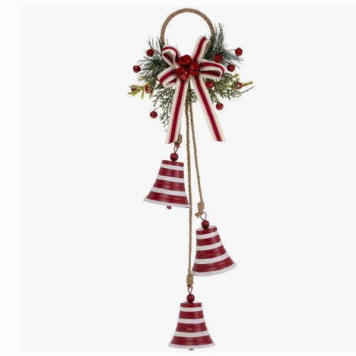 Country Christmas Bell Door Knob Hanger Red White Stripe Holly