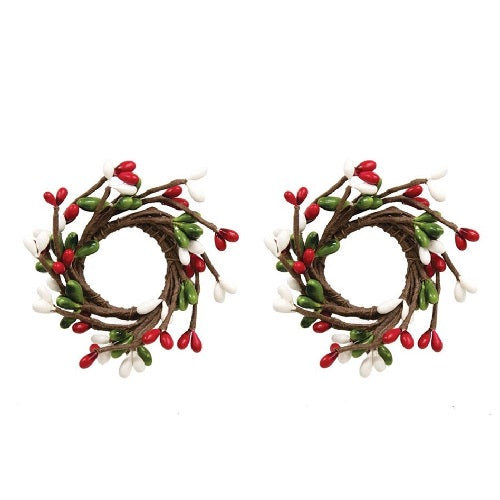 2 Holiday Combo Pip Berry Taper Candle Rings 1.5"
