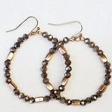 Faceted Bead Round Hoop Earrings Coffee Brown