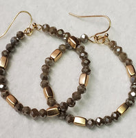 Faceted Bead Round Hoop Earrings Coffee Brown