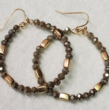 Faceted Bead Round Hoop Earrings Coffee Brown