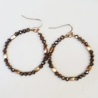 Faceted Bead Round Hoop Earrings Coffee Brown