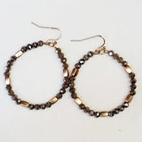 Faceted Bead Round Hoop Earrings Coffee Brown