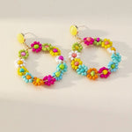 Colorful Beaded Flower Dangle Earrings