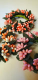 2 Country Primitive Peach & White Pip Berry Taper Candle Rings 1.5"