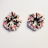 2 Country Primitive Cream & Pink  Pip Berry Taper Candle Rings 1.5"