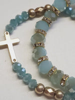 2 Pc Blue Beaded Cross Stretch Bracelet Set