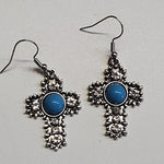 Turquoise Stone Cross Dangle Earrings