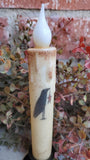 Country Primitive Battery Operated Crow Timer Taper LED Candle 7"