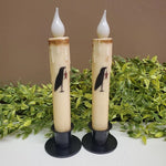 2 Primitive Battery Operated Wax-dipped Crow Taper LED Candles 7" w Timer