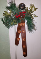 Faux Leather Country Christmas Jingle Bell Door Knob Hanger