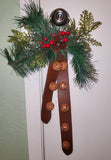 Faux Leather Country Christmas Jingle Bell Door Knob Hanger