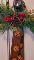 Faux Leather Country Christmas Jingle Bell Door Knob Hanger