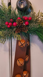 Faux Leather Country Christmas Jingle Bell Door Knob Hanger