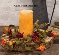 Orange Burgundy Wildflower Heather Candle Ring 3.5"