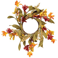 Orange Burgundy Wildflower Heather Candle Ring 3.5"