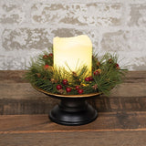 Jingle Bell Brush Pine & Berries Candle Ring - 3.5"