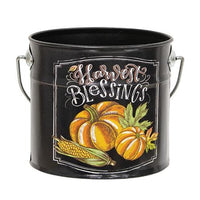 Country Primitive Harvest Blessings Metal Bucket with Handle Fall Thanksgiving