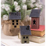 Set of 3 Country Primitive Saltbox House Ornaments