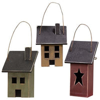 Set of 3 Country Primitive Saltbox House Ornaments