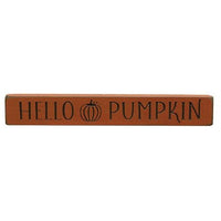 Country Primitive Hello Pumpkin Engraved Shelf Sitter Block Sign Fall Decor