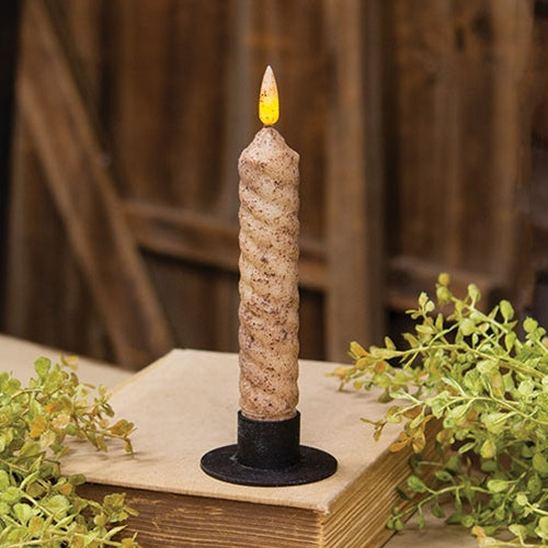 Grungy Vintage Ivory Twist Timer Taper Candle 6.25"