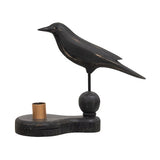 Primitive Wooden Crow on Pedestal Taper Candle Holder