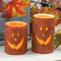 Country Primitive Jack-O Lantern Timer Pillar Candle 4"