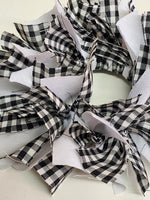 Country Primitive Farmhouse Black Gingham Check Rag Wreath Taper Candle Ring