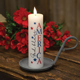 Primitive God Bless America Pillar Candle w Timer 2x8