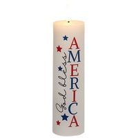 Primitive God Bless America Pillar Candle w Timer 2x8