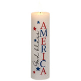 Primitive God Bless America Pillar Candle w Timer 2x8