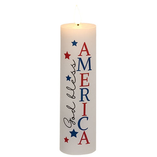 Primitive God Bless America Pillar Candle w Timer 2x8