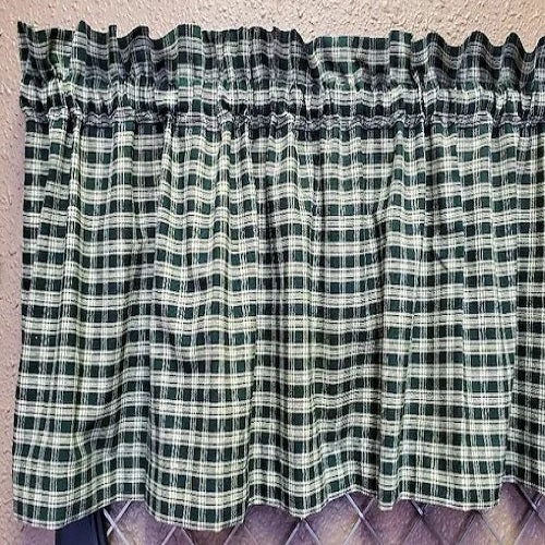 Handmade Country Primitive Green Plaid Homespun Valance