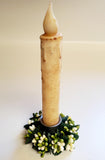 2 Country Primitive Green & Cream Pip Berry Taper Candle Rings 1.5"