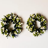 2 Country Primitive Green & Cream Pip Berry Taper Candle Rings 1.5"