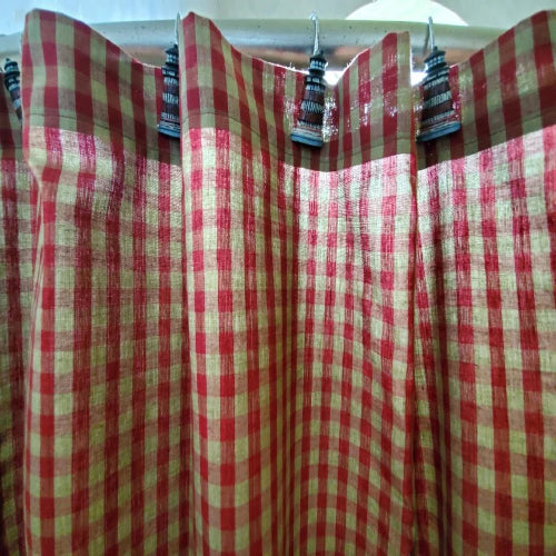 Handmade Primitive Burgundy Check Shower Curtain