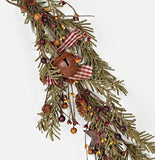 Holiday Pine Christmas Garland with Rusty Tin Bells Gingham Bows