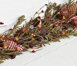 Holiday Pine Christmas Garland with Rusty Tin Bells Gingham Bows