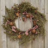 Country Primitive Holiday Pine Christmas Wreath 12"