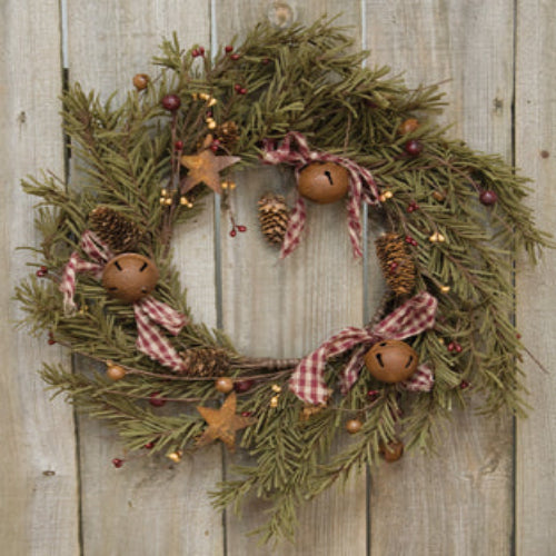 Country Primitive Holiday Pine Christmas Wreath 12"