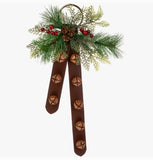 Faux Leather Country Christmas Jingle Bell Door Knob Hanger