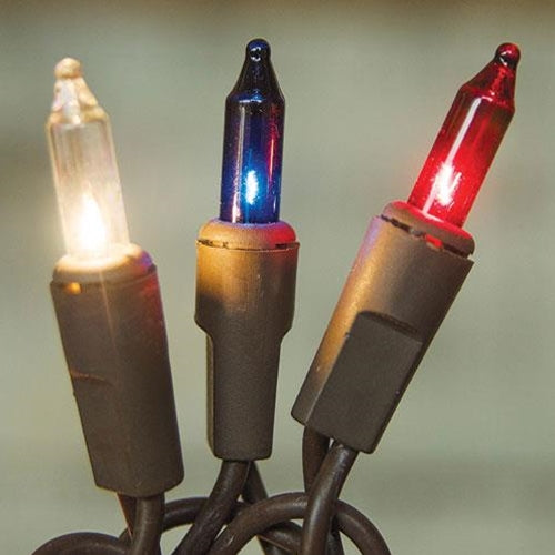 Electric Patriotic String Lights on Brown Cord 50 ct.