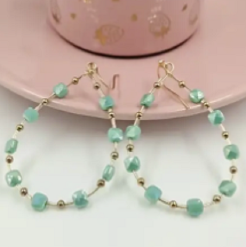 Mint Green Beaded Teardrop Dangle Earrings