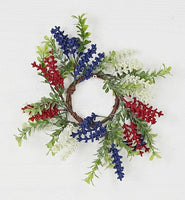 Red White Blue Heather with Boxwood Candle Ring 3.5 Inch