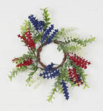 Red White Blue Heather with Boxwood Candle Ring 3.5 Inch