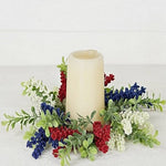 Red White Blue Heather with Boxwood Candle Ring 3.5 Inch